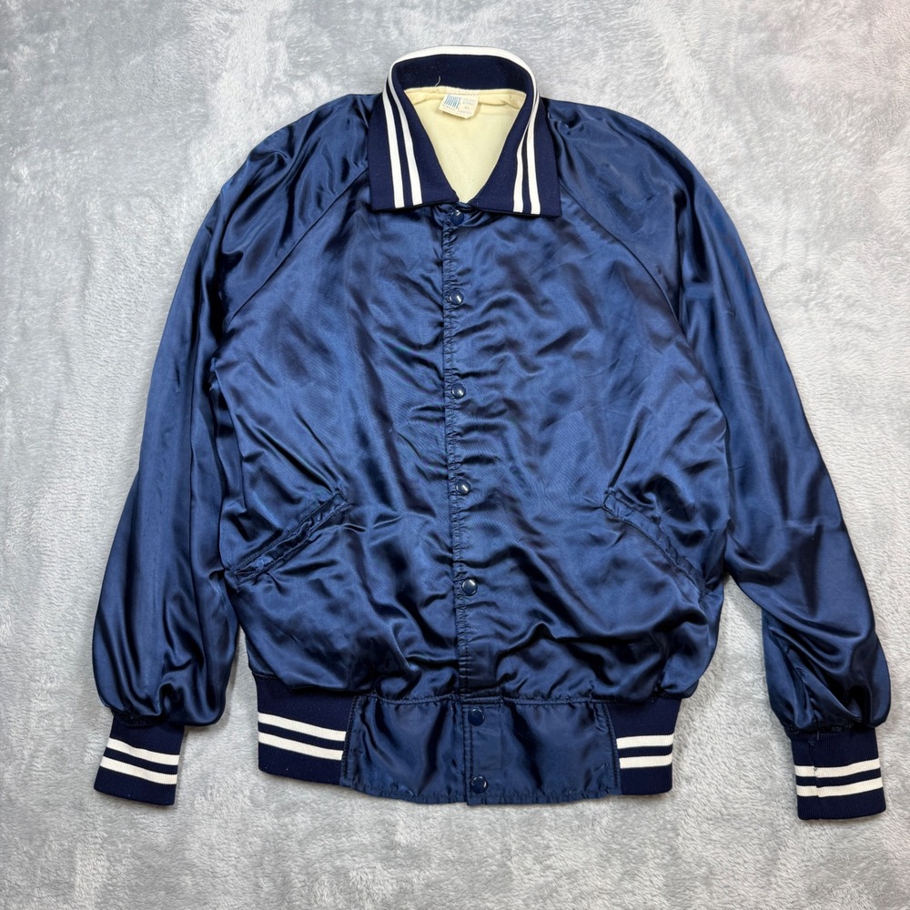 Vintage Howe Athletic Apparel Satin Bomber Jacket Mens XL Blue Varsity 80s